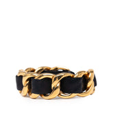 シャネル チェーン モチーフ バングル ゴールド ブラック メッキ レザー レディース CHANEL 【中古】